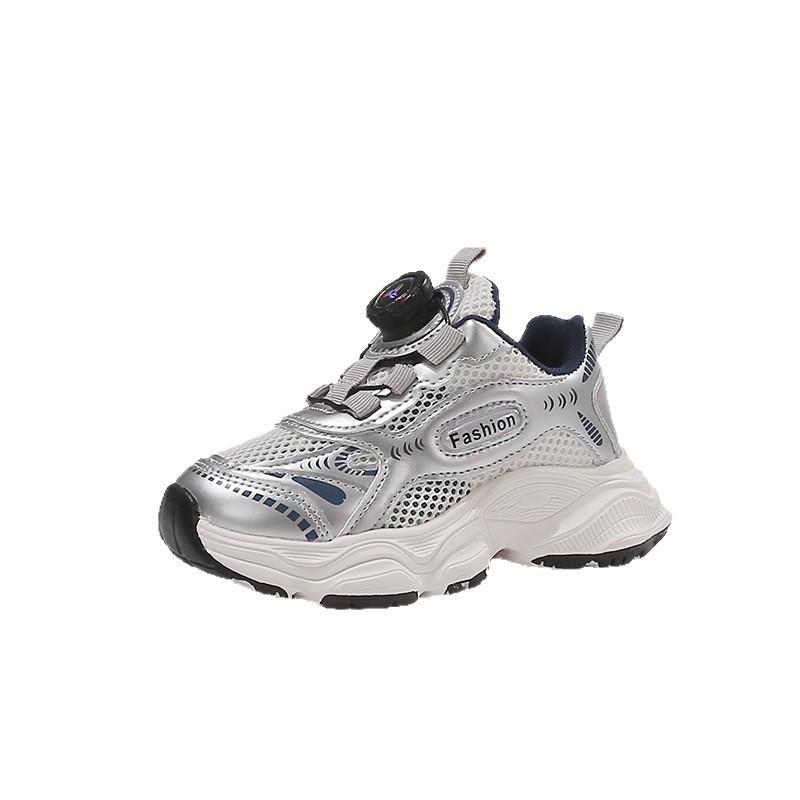 Spring and Summer New Rotating Buckle Classmates Boys Breathable Single Net Sports Shoes Girls Dad Shoes Children Running Shoes