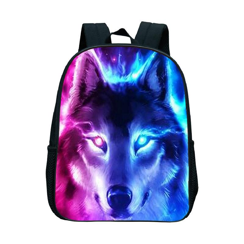 Animal Wolf Pattern Printed Backpack for Primary and Secondary School Students, Large Capacity Backpack