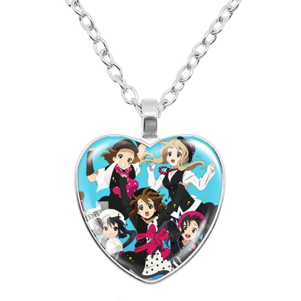 K-ON! Anime Heart Shape Pendant Necklace - Hirasawa Yui Mio Ritsu Tsumugi Azusa Characters Jewelry Gift for Fans
