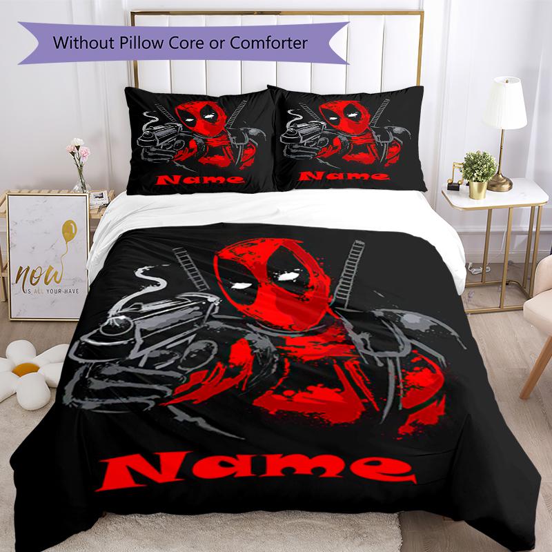 3pcs Custom Name Deadpool Bedding Set Duvet Cover Closure Includes 1 Duvet Cover & 2 Pillowcases, Soft and Comfortable for All Seasons.