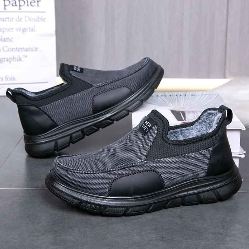 39-45 Winter Men Soft Cotton Anti Slip Plush Warm Casual Shoes Middle-Aged Elderly People Father Grandpa Flat Soled Canvas Shoe