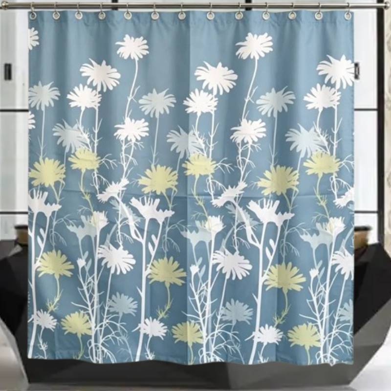 Artistic Floral Shower Curtain With Blue Flower Pattern For Allseason Bathroom Decor
