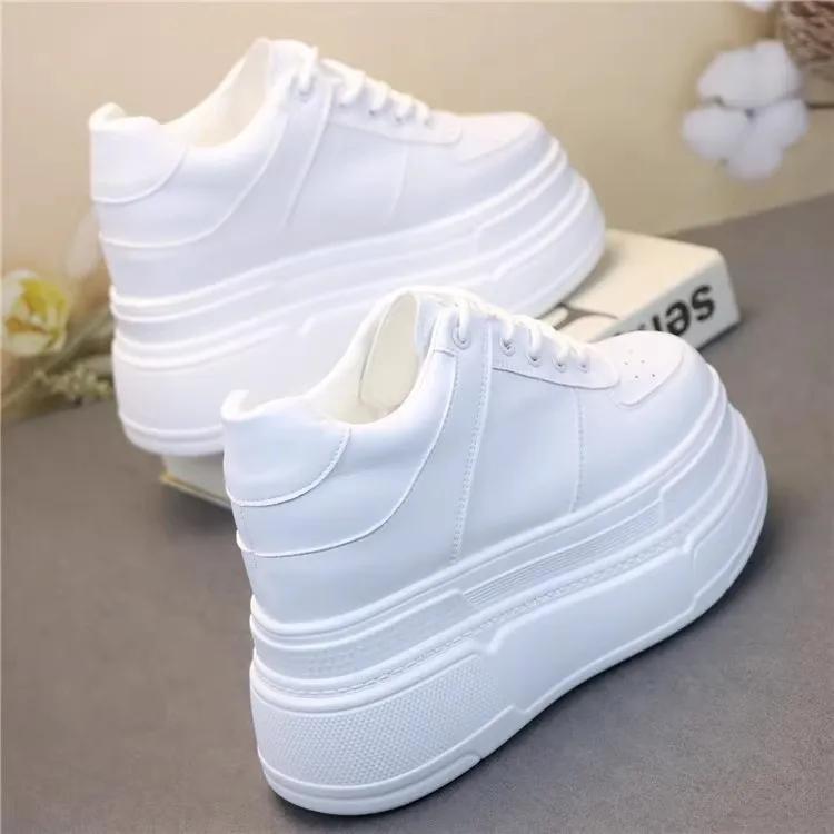 Fashion 12CM Genuine Leather Thick Sole Hidden Heel Fashion Vulcanize Ankle Booties Winter Plush Autumn Spring Shoes