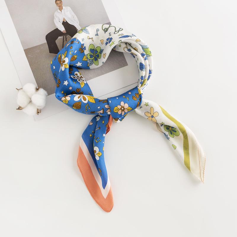 Damska Talia Owoc Kwiat Sztuka Retro Symulowany Jedwab Mała Kwadratowa Chustka Można Ją Połączyć z Koszulą do Strojów Profesjonalnych, Ochrony Przeciwsłonecznej i na Szyję