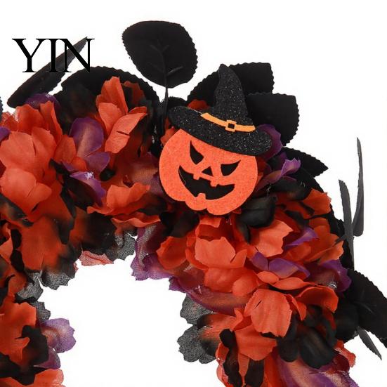 Layered Fabric Flower Headband Halloween Floral Headband, Handmade 3D Shape Widened Fit Non-slip Wide Band Hair Hoop, Non-Slip with Pumpkin