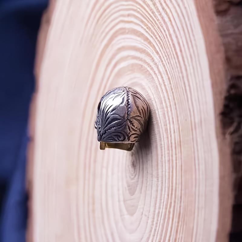 1pc Vintage Gothic Carved Skull Bead Pendant, Copper Double-Handed Skeleton Charm for DIY Jewelry Making, Daily & Party Accessory