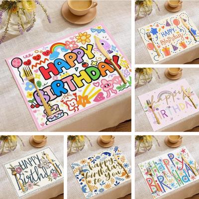 Geburtstagsmotto Leinen-Tischsets Bunter Buchstabendruck Party-Tischdekoration Schreibtisch Anti-Flecken Isolierende Schutzmatte