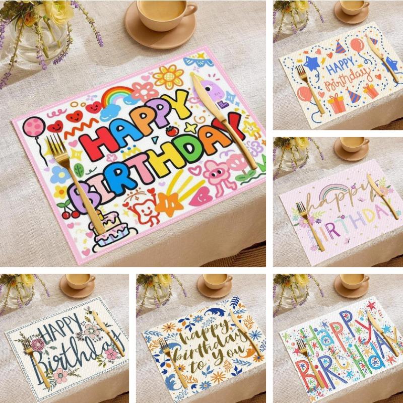 Geburtstagsmotto Leinen-Tischsets Bunter Buchstabendruck Party-Tischdekoration Schreibtisch Anti-Flecken Isolierende Schutzmatte