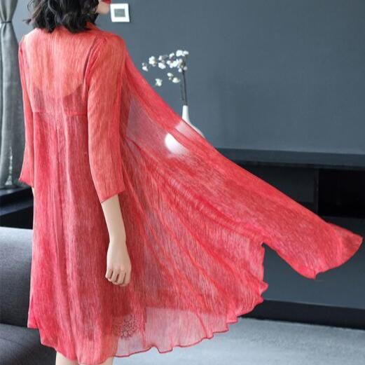 Spring/Summer women Long Chiffon Blouse Plus Size Sunscreen Open Front Sunscreen Shawl Jacket