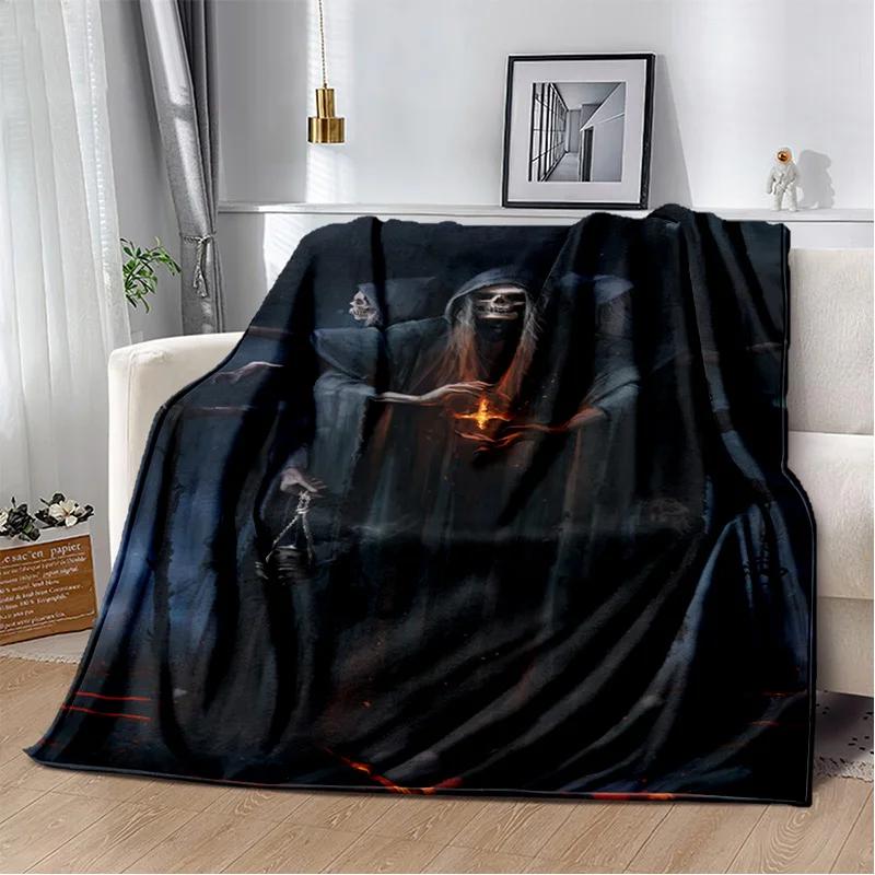 D Grim Reaper Skull Gothic Soft Plush Flannel Throw Blanket for Bedroom Living Room Sofa Picnic Kids
