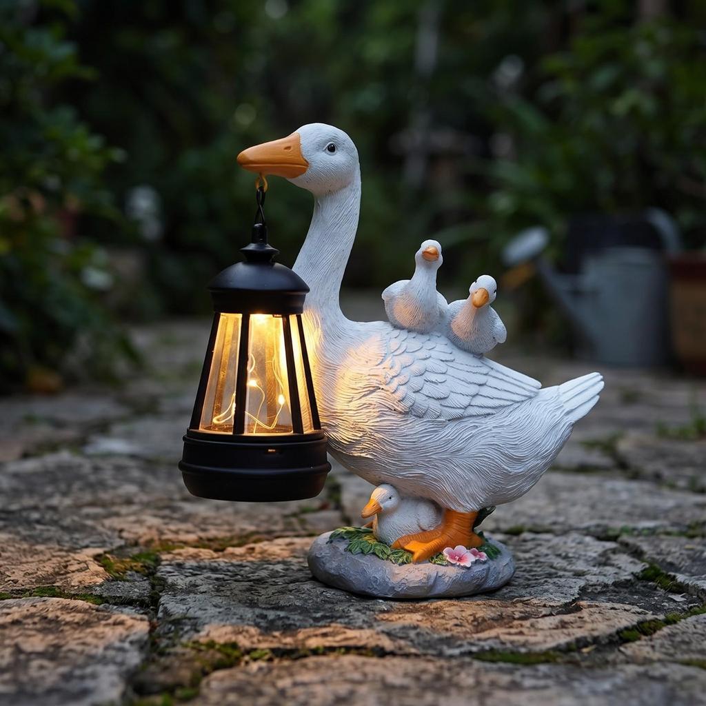 Duck Garden Ornament with Lantern Charming for Flowerbed