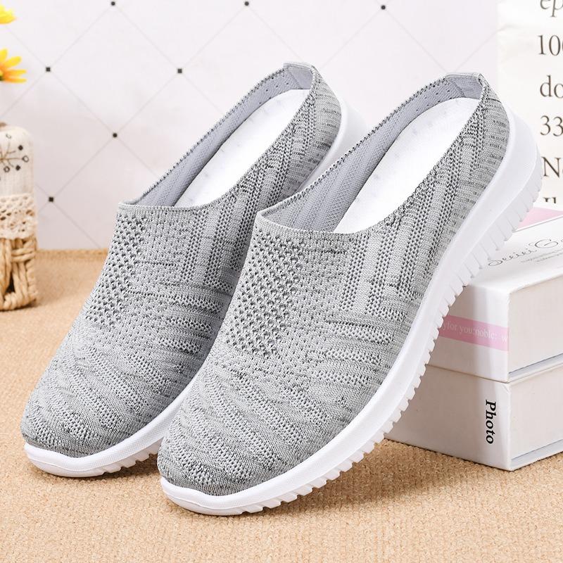 Shoes Women's new slippers One pedal bag head half drag breathable fly-woven shoes Soft-soled casual shoes Not tired mother shoes