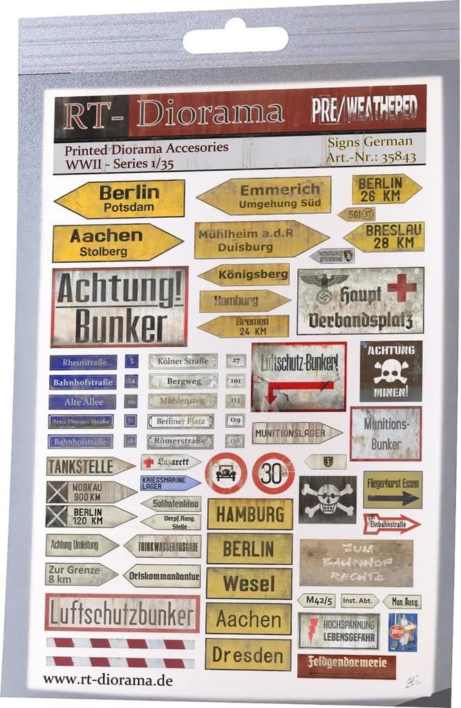 RT Diorama Print Accessory WWII German Signpost Miniature Accessory RTD35843 1/35 (Scenery)