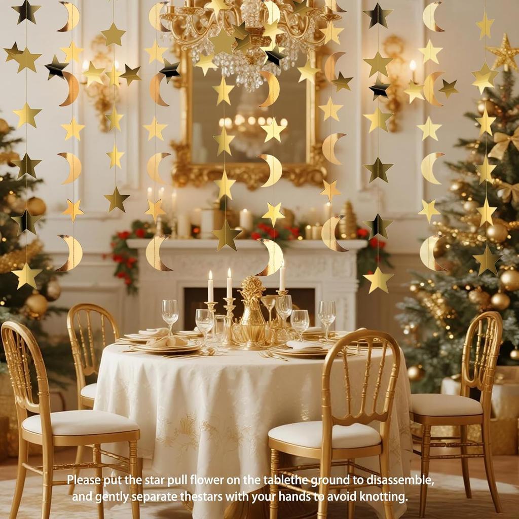 Gold Moon and Stars Decor Star Garland Decorations Hanging Twinkle Little Star Birthday Baby Shower Graduation Starry Night EID Ramadan Muburak