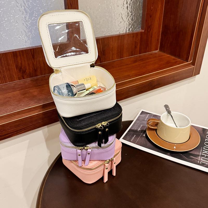 Bolsa de Maquillaje Transparente Compacta 2024 - Estuche Duro Portátil para Almacenamiento de Cosméticos