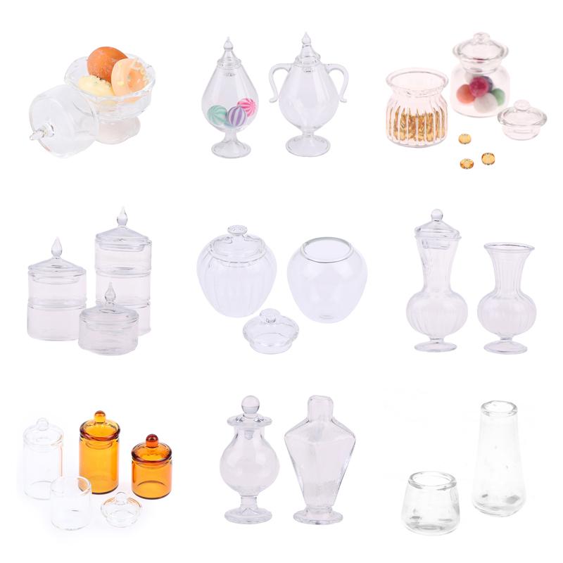 1/12 Scale Pretend Toy Dollhouse Miniature Glass Candy Jar Simulation Candy Bottle Model Toy For Dollhouse Decoration
