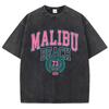 Retro Malibu Beach Print Cotton T-shirt - Fashionable Streetwear Short Sleeve