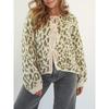 New In Leopard Print Round Neck Lace-up Knitted Cardigan Women Autumn Winter Trendy Streetwear Sweater Coats