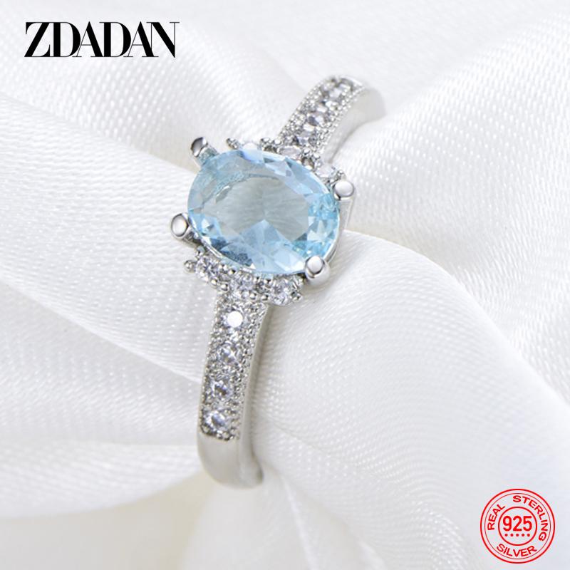 925 Sterling Silver Charm Aquamarine Ring for Women Fashion Wedding Jewelry Engagement Party Gift
