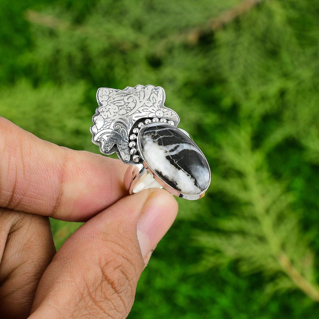 Easter Deal Natural Chrysanthemum Sterling Silver Promise Bezel Stackable Ring