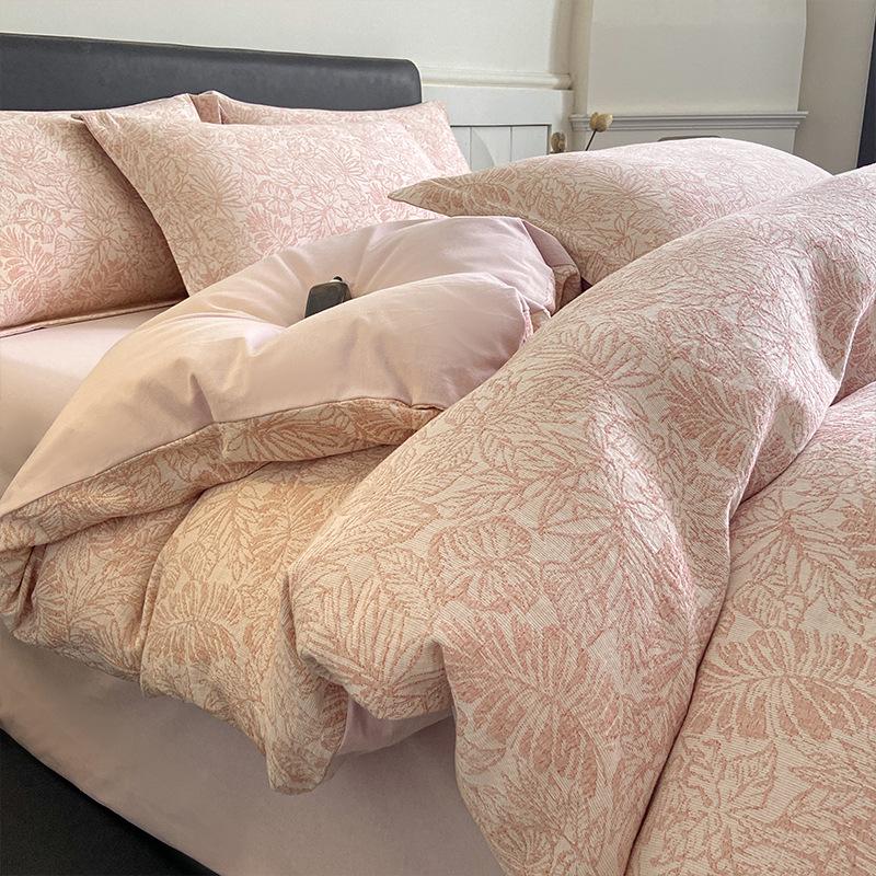 *Class A Jacquard Cotton 4-Piece Thick Flannel Wave Bedding Set, 1.8m*