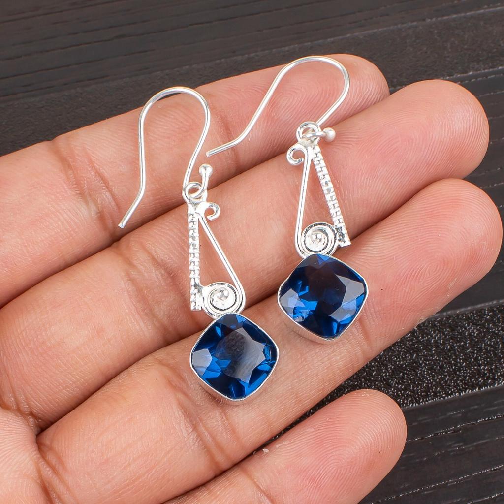 London Blue Topaz Gemstone 925 Sterling Silver Jewelry Handmade Earrings 1.90" EE-46-3