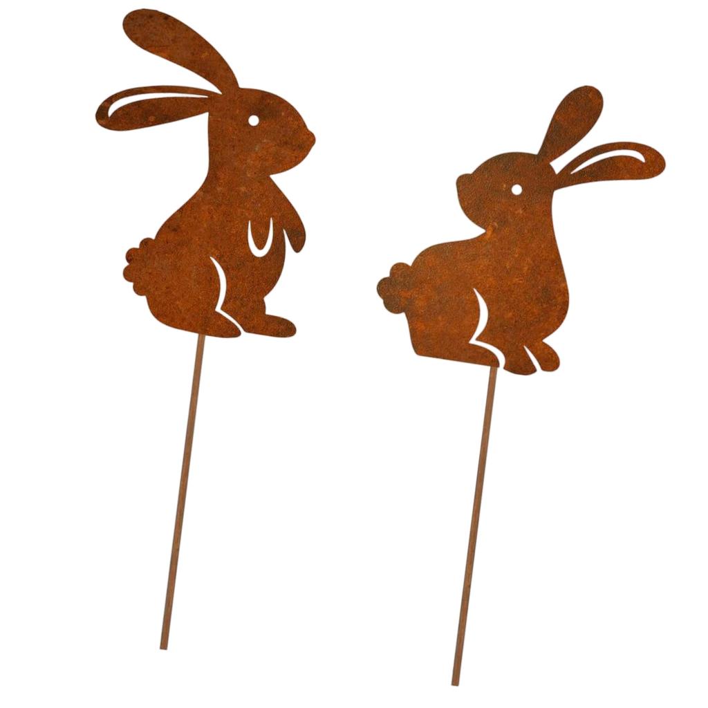 Rostige Pfahl Hasenstatue Gerostete Hasenförmige Figuren Pflanze für Innen- und Außenskulpturendekorationen