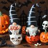 Yousheng 1 Pair Halloween Gnome Statue Ghost Skull Pumpkin Shape Resin Figure Festive Atmosphere Halloween Decoration