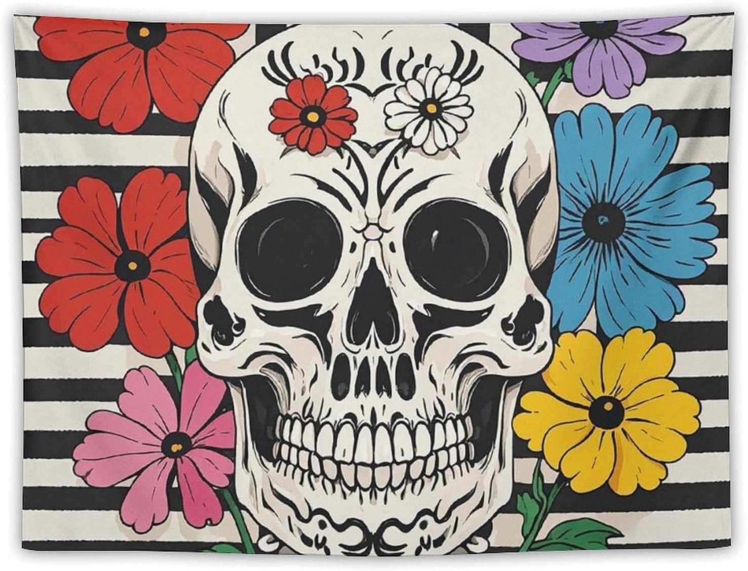 Personalized Skeleton And Flower Black And White Tapestry Wall Hanging, Modern Large Art Decor For Bedroom, Backdrop Decor, 70x100CM