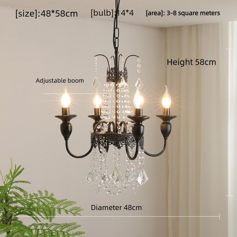 Retro Pendant Light, Black High-end Crystal Living Room Light, Dining Bar Counter, Bedroom, Study Light
