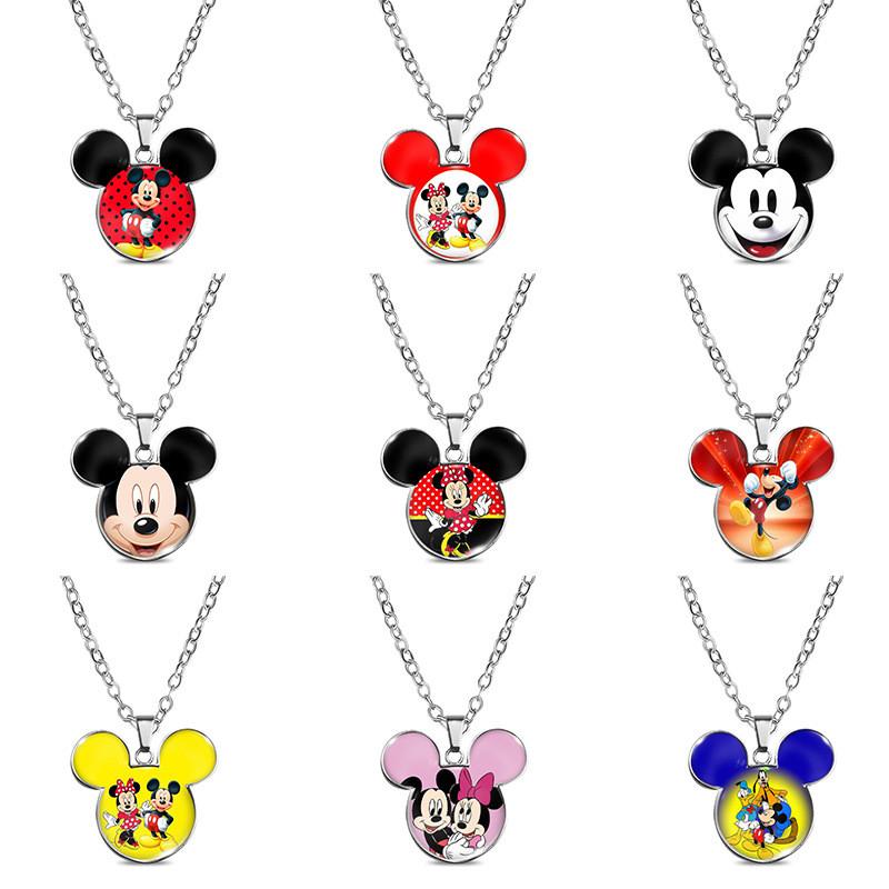 Vintage Mickey Minnie Cartoon Stijl Ketting Met Retro Edelsteen Hanger Voor Unieke Mode