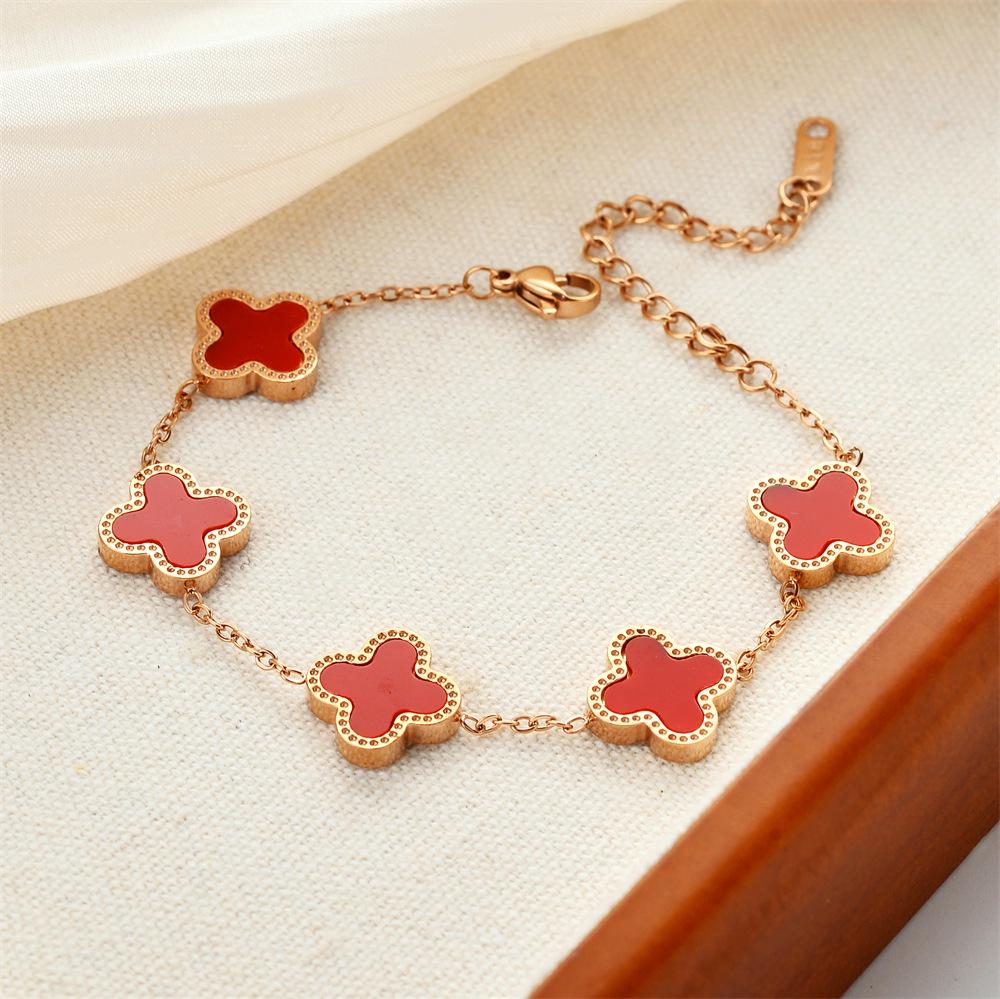 Korean Titanium Steel Four-Leaf Clover Bracelet - Women's Fashion, Versatile & Non-Fading Jewelry