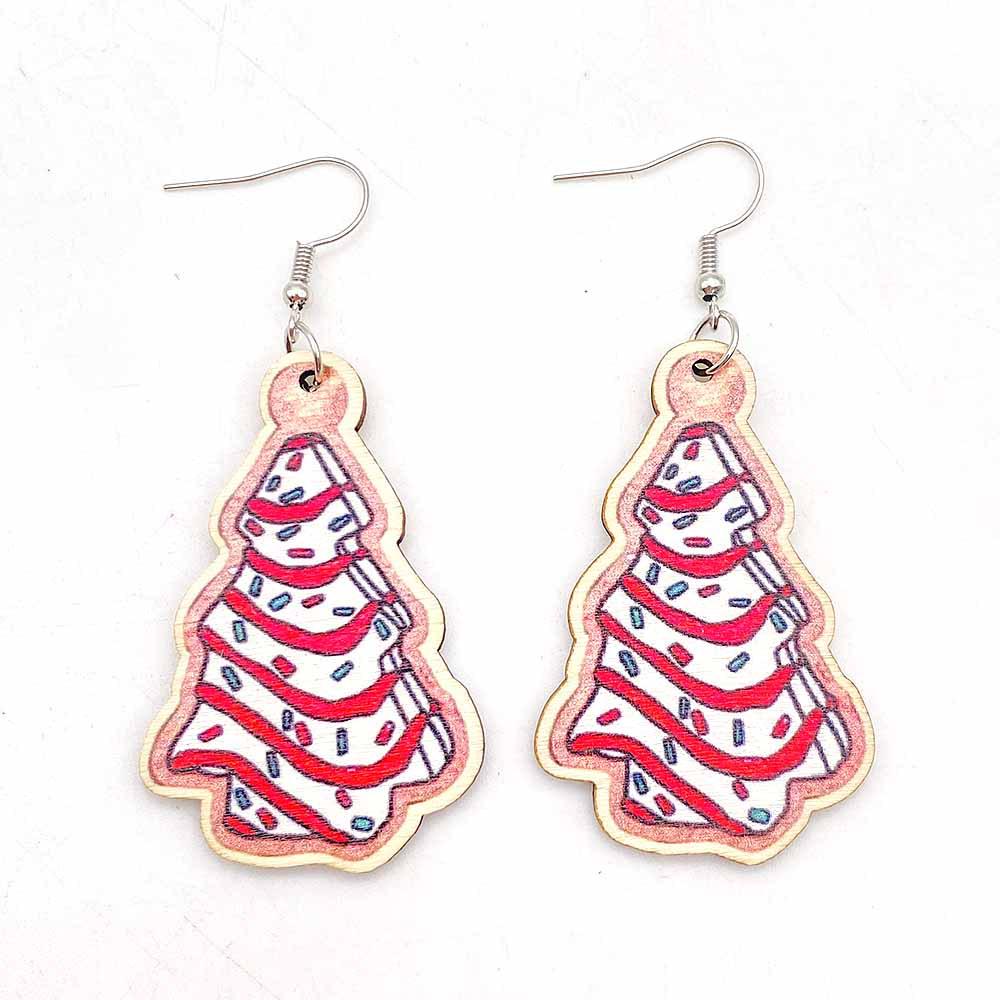 

Festive Wooden Christmas Tree Earrings: Versatile Cookie Print Jewelry for Women