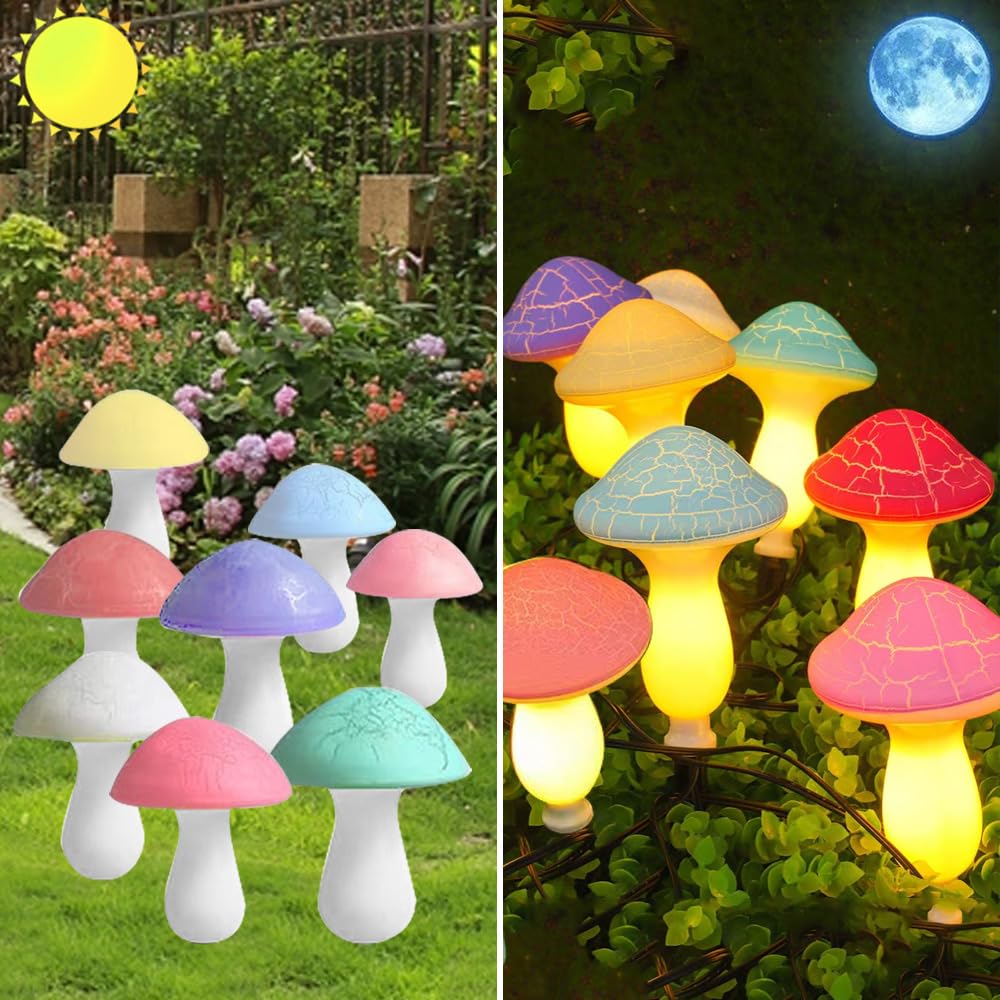 YZYOE LED Outdoor Solar Ground Plug Mushroom Lamp with 8 Waterproof Solar Garden Cute Mushroom Lamp with 2 Lighting 8-Pair Colors, Decor, Modes.