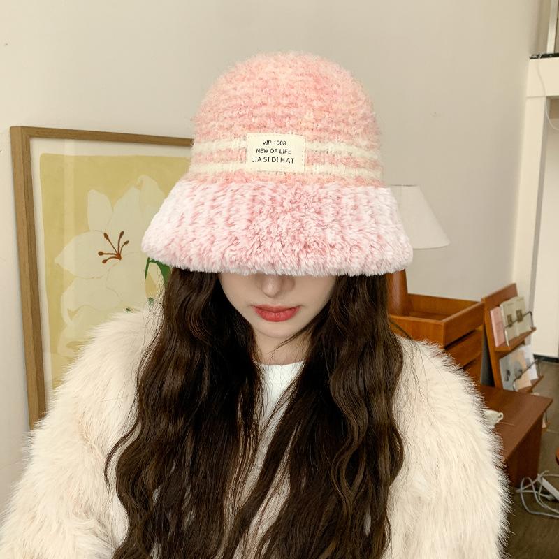 Winter dopamine color matching plush hat women's big head circumference cold protection ear protection knitted cold hat sleeve knitted hat