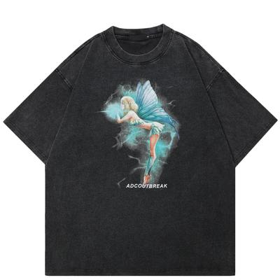 2024 Streetwear Elf Graficzny Unisex T-Shirt Bawełniany Sprany Czarny T-shirt Unisex Topy Koszulki Lato Krótki Rękaw T-shirt