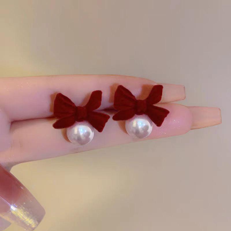 Velvet bow earrings for women, new bestseller, high-end niche design earrings, sweet and versatile earrings