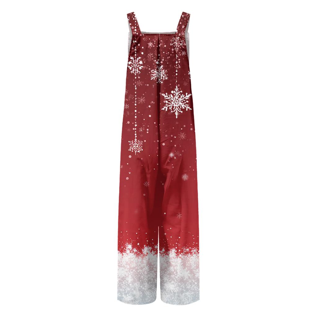 Women's Christmas Print Solid Wide Leg Strapless Tank Pocket Casual Onesie
