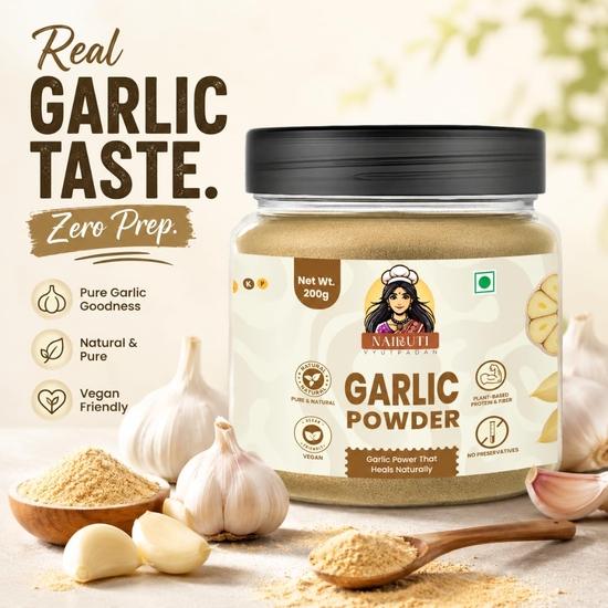 Nairuti Vyutpadan Garlic Powder 200 Gm | Pure Dehydrated Lasan Powder | Ideal for Seasoning Instant Mixes Cooking & Marinades | Authentic Garlic Taste