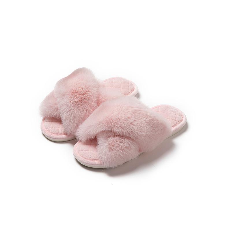 Cross-strapped Plush Slippers Winter Warm Cotton Slippers Indoor Home Warm Plush Slippers