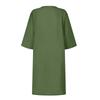 Women Summer Solid Color Cotton Linen Retro V-Neck Short Sleeve Dress Lightweight Breathable Dress
