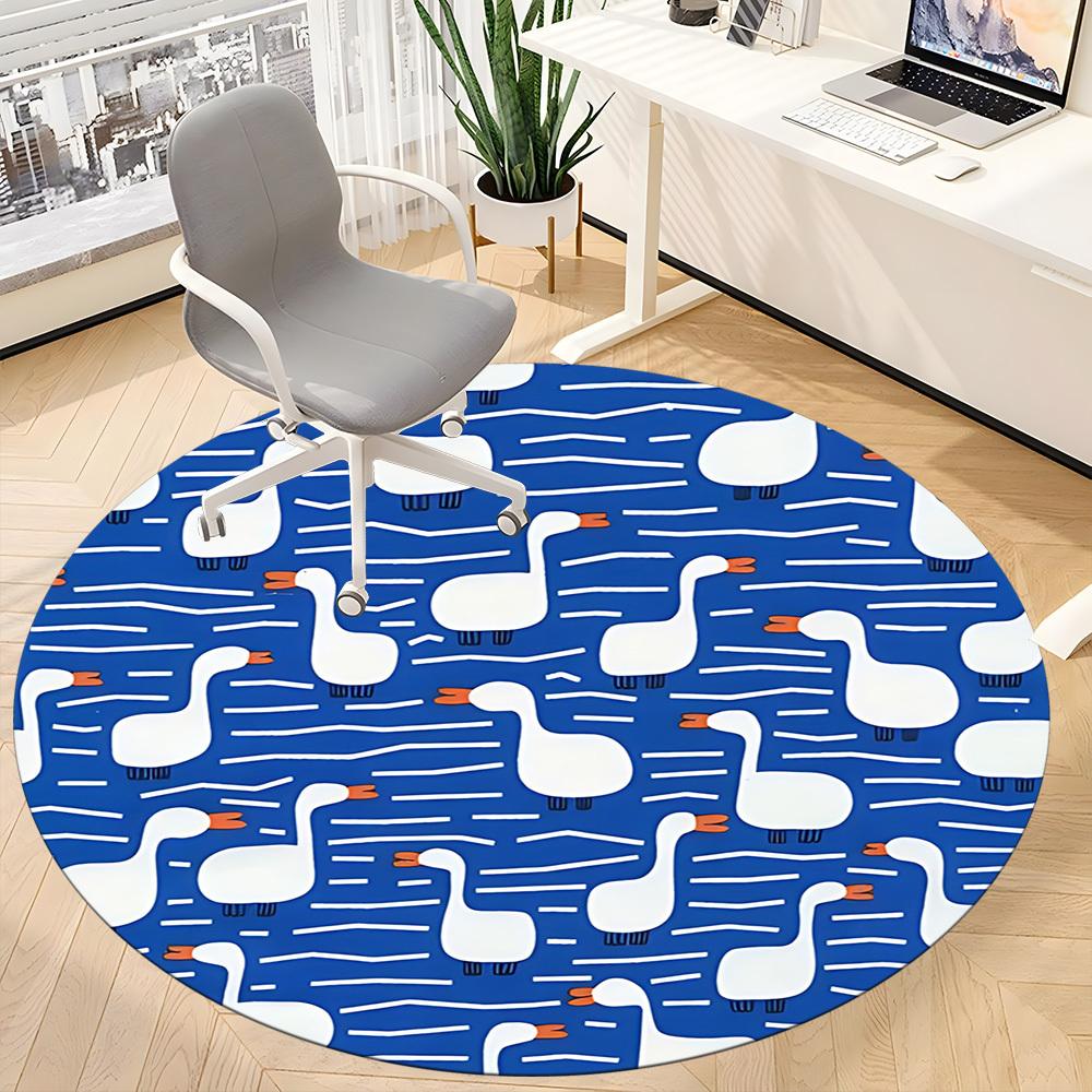 1pz Tappeto Rotondo da Ufficio con Fantasia di Oche, Tappetino Adatto per Ufficio, Sotto Sedie da Ufficio, Camera da Letto, Soggiorno, Decorazione per la Casa, Decorazione Stanza