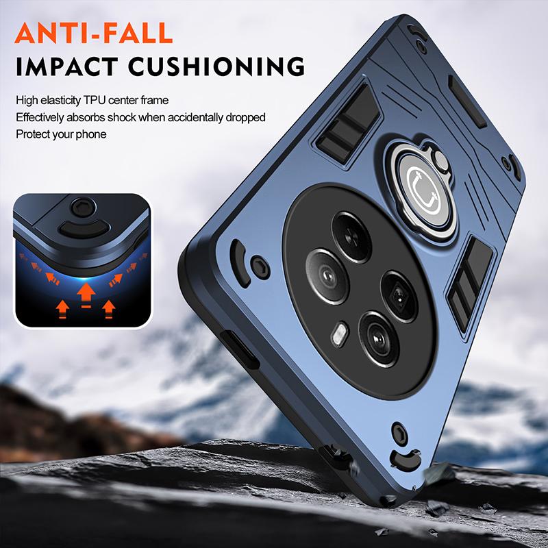 For Realme 12 Pro Black Armor Magnetic Ring Bracket Phone Cases For Realme 12 Pro Plus Hard PC Heavy Duty Anti Fall Cover Coque