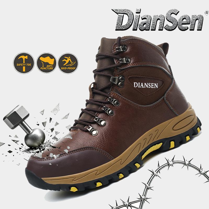 Men's Leather Safety Work Boots with Steel Toe - Durable, Non-Slip & Comfortable Safety Shoes for Warehouse & Logistics Work