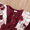 2022 Girls' Long Sleeve Top & Floral Overalls Three-Piece Set - Korean Spring/Autumn Style
