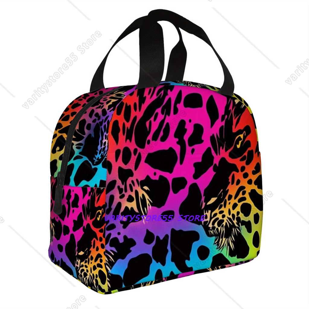 Colorful Leopard Lunch Box for Leakproof Thermal Cooler Food Insulated Lunch Bag School Children Student