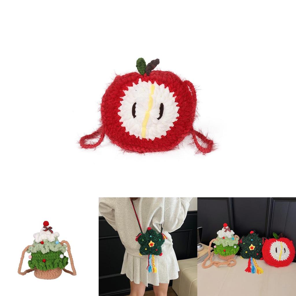 Christmas Tree Apple And Five Pointed Star Knitted Crossbody Bag With Inner Card And Phone Pockets For Daily Use
