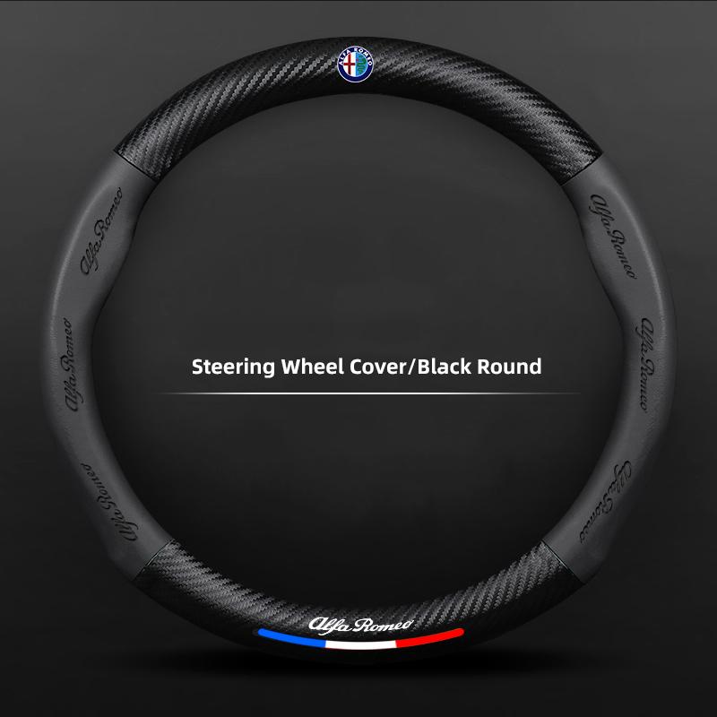 

2026 Hot Alfa Romeo Carbon Fiber Car Logo Styling Leather Steering Wheel Cover Auto Accessorie For Alfa Romeo 159 166 Spider Giu