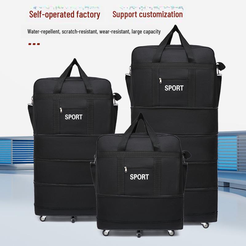 Bolsa de viagem dobrável de tecido Oxford xadrez de grande capacidade com rodas