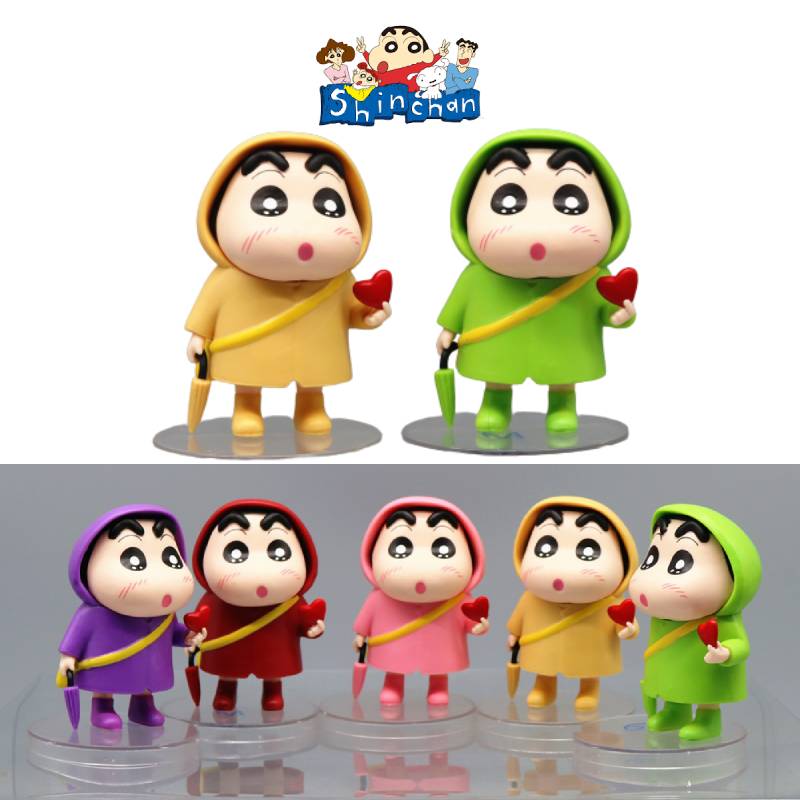 5pcs Shin Crayon Chan Raincoat Figure With Heart Car Desktop Decoration Ornament